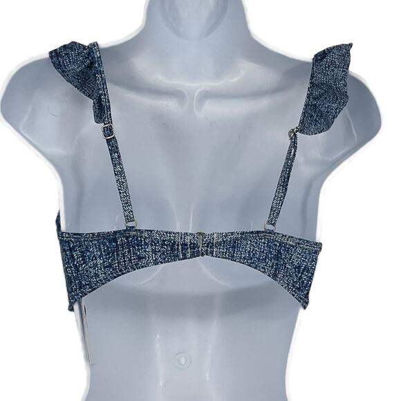 Bikini Ruffle Shoulder Top in Denim Print Size XL - Picture 2 of 6